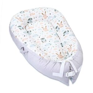 Kokon niemowlęcy z uchwytem 90X50 cm - Ochraniacz Baby Set Babynest noworodek ze zdejmowanym pokrowcem w szare bawełniane sowy