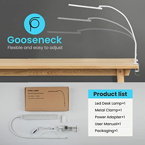 Lampa Biurkowa LED z Zaciskiem (Gooseneck - Czarny) - obrazek 7