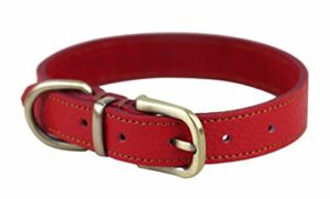 Rantow wygodna wyściełana ręcznie skórzana klasyczna obroża dla psa - schludne szycie i wytrzymała miedziana smycz dla psa klamra obroża dla średnich/małych psów (szerokość 2 cm/0,79 cala, czerwona)