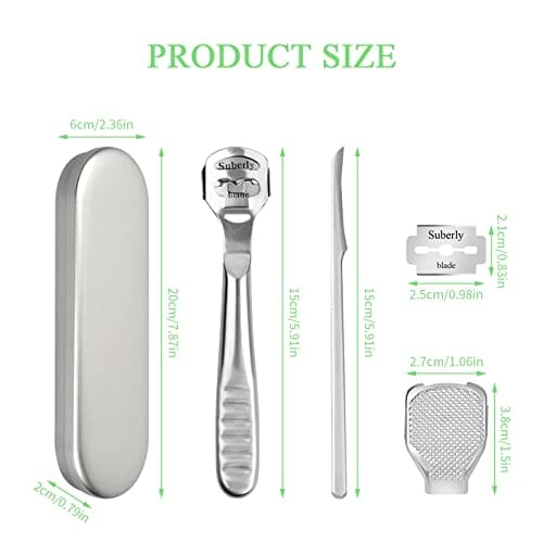 Pilarka do zrogowaciałego naskórka i usuwania zrogowaciałego naskórka, ergonomiczna, profesjonalna tarka do zrogowaciałego naskórka ze stali nierdzewnej, narzędzie do pielęgnacji stóp, z 10 zapasowymi ostrzami - obrazek 7
