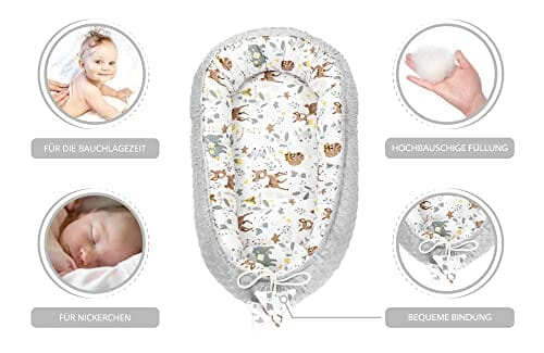 Ciepłe gniazdo niemowlęce 90x50 cm - przytulanki gniazdo nowonarodzone kokon zimowy/jesienny kokon niemowlęcy jeleń jasnoszary - obrazek 4