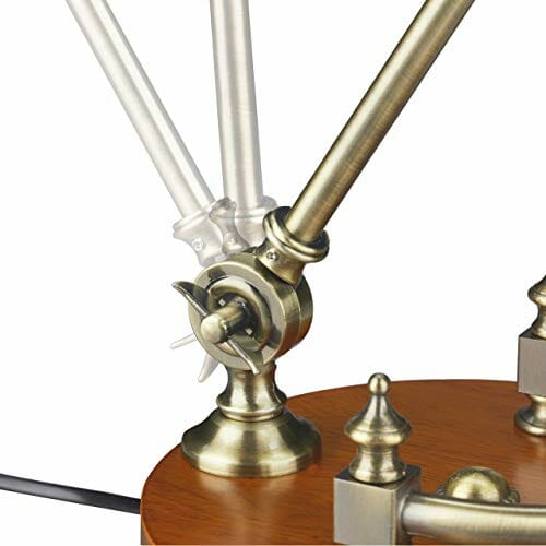 Relaxdays Lampa bankierska, z odchylanym szklanym kloszem i drewnianą podstawą, lampa biurkowa retro/vintage, E27, lampa bibliotekowa, zielona, 10034378, 43 x 26,5 x 23,5 cm - obrazek 4