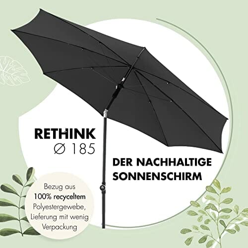 Doppler Sonnenschirm Rethink 200cm in Dunkelgrau - Runder Sonnenschirm für Balkon & Terrasse - Nachhaltiger Schirm - Balkonsonnenschirm mit Handöffner - Mit Hülle - Kippbarer Gartenschirm - obrazek 8