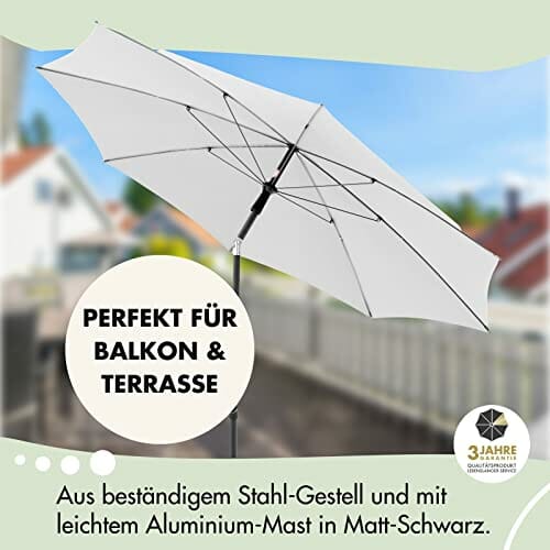 Doppler Sonnenschirm Rethink 200cm in Dunkelgrau - Runder Sonnenschirm für Balkon & Terrasse - Nachhaltiger Schirm - Balkonsonnenschirm mit Handöffner - Mit Hülle - Kippbarer Gartenschirm - obrazek 7
