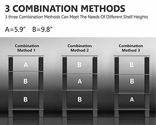 FITUEYES HiFi stojak AV półka 4-poziomowy szklany stojak pod telewizor z półkami do przechowywania nośników ze szkła hartowanego, czarny AS406002 GB - obrazek 2