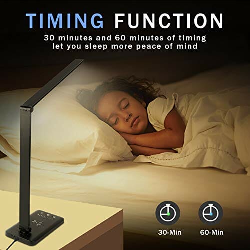 Wilktop Lampa biurkowa LED, ściemniana lampa stołowa 6 W, bezprzewodowe ładowanie i port ładowania USB, ochrona oczu, lampa do czytania, 10 poziomów jasności, 5 kolorów paneli dotykowych, lampa stołowa dla czytelników - obrazek 14