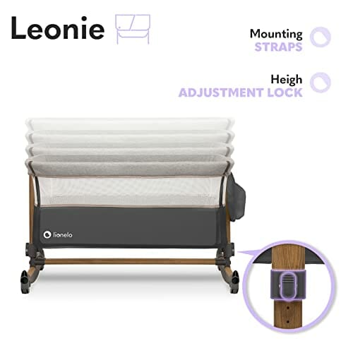 LIONELO Leonie łóżeczko dostawne i turystyczne, regulowana wysokość, wysokiej jakości materac, zwijana ścianka boczna, torba transportowa w zestawie, modny design - obrazek 6