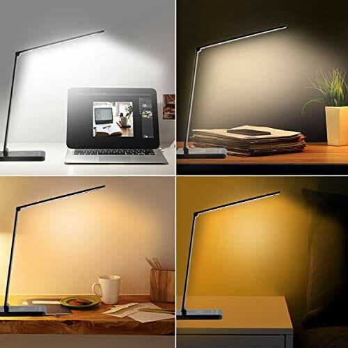 Wilktop Lampa biurkowa LED, ściemniana lampa stołowa 6 W, bezprzewodowe ładowanie i port ładowania USB, ochrona oczu, lampa do czytania, 10 poziomów jasności, 5 kolorów paneli dotykowych, lampa stołowa dla czytelników - obrazek 10