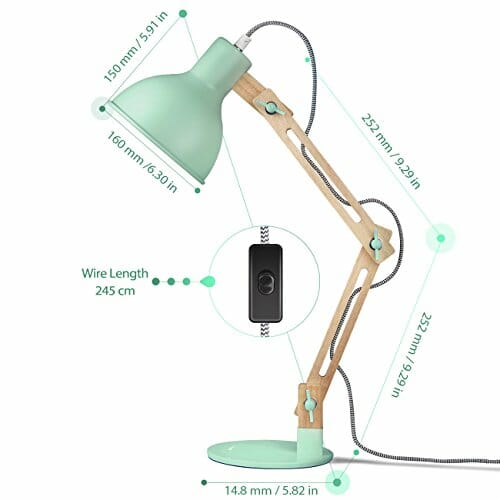 Tomons lampa biurkowa LED, lampka do czytania w klasycznym stylu drewna, lampa stołowa, regulowane ramię, zielona lampka na biurko w stylu retro, lampka do czytania dla dzieci, drewniana lampka nocna - obrazek 4