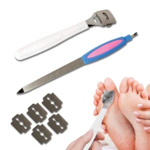 Zestaw do pedicure, skrobak do pięty, maszynka do golenia do odcisków, pilnik do stóp peeling do szorstkiej martwej skóry, popękane stopy, zestaw do usuwania Duroni, 5 ostrzy wymiana