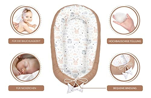 Zestaw gniazdek niemowlęcych noworodek 90x50 cm bawełna wafelek - przytulanka gniazdko niemowlęce 5-częściowy kokon sowa brązowy - obrazek 4