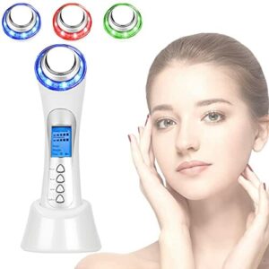 CARER BEAUTY Ultradźwiękowe urządzenie do masażu twarzy, 5 w 1, ultradźwiękowe urządzenie do masażu, urządzenie wibracyjne, LED, Photon Ion, do pielęgnacji skóry ciała i twarzy, przeciw zmarszczkom i starzeniu się, kolor biały