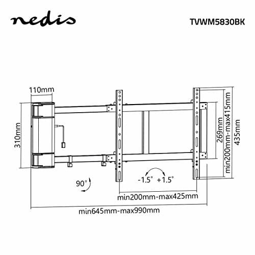 Nedis - Zmotoryzowany uchwyt ścienny na telewizor - 32-60" - maks. 40 kg - kąt obrotu 90° - pilot zdalnego sterowania - praktyczne prowadzenie kabli - do 90° od ściany - dwa wstępnie ustawione pozycje - obrazek 7