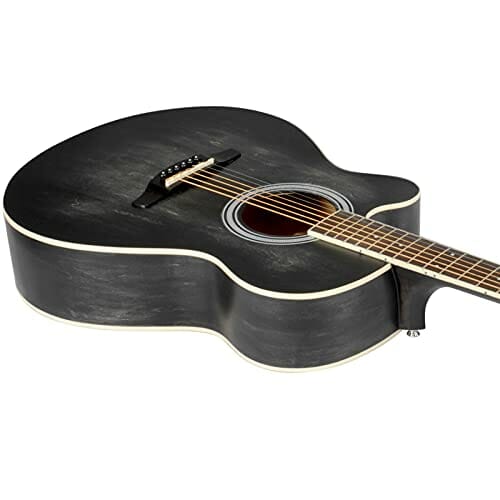 Winzz Gitara dla leworęcznych, gitara westernowa, czarna, 100 cm, zestaw dla początkujących z korektorem dźwięku, stojakiem, kostką do gitary, pasem do gitary, torbą - obrazek 6