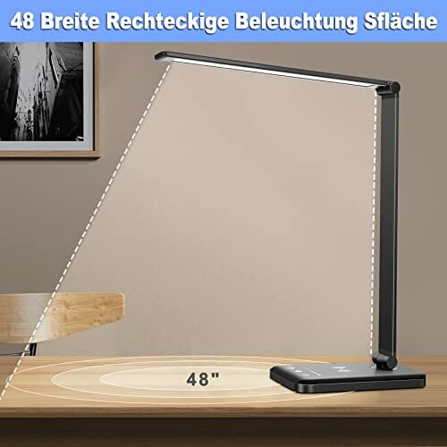 Wilktop Lampa biurkowa LED, ściemniana lampa stołowa 6 W, bezprzewodowe ładowanie i port ładowania USB, ochrona oczu, lampa do czytania, 10 poziomów jasności, 5 kolorów paneli dotykowych, lampa stołowa dla czytelników - obrazek 11