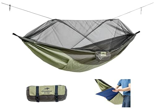 AMAZONAS Ultra-Light hamak przeciw komarom Traveller Thermo XXL 780 g 305 x 160 cm wymiary opakowania 31 x 11 cm do 200 kg w kolorze zielonym