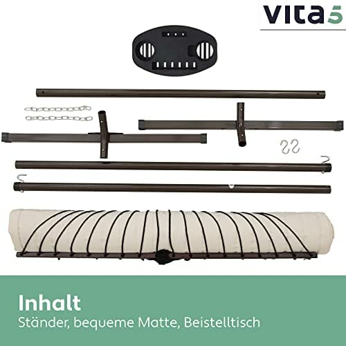 Hamak ze stojakiem z kubkiem i zdejmowaną poduszką, hamak dla 2-osobowy, wytrzymały 204 kg, hamak do wewnątrz i na zewnątrz: patio, basen, podwórko (beżowy) - obrazek 9