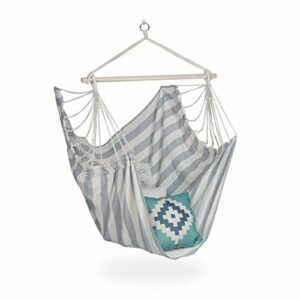 Relaxdays Fotel wiszący, XL fotel wiszący z bawełny, dla dzieci i dorosłych, do zawieszenia, wewnątrz i na zewnątrz, 150 kg, szary/biały