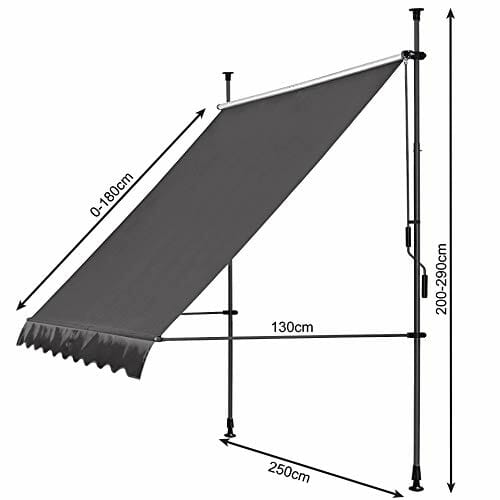 QUICK STAR Klemmmarkise 250x130cm Grau Balkonmarkise Sonnenschutz Terrassenüberdachung Höhenverstellbar von 200-290cm Markise Balkon ohne Bohren - obrazek 8