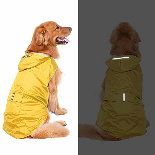 Bwiv Płaszcz przeciwdeszczowy dla psa, wodoszczelny, płaszcz dla psa, z dużą podszewką, ultralekki, oddychająca, kurtka dla psa, odblaskowe, kurtka przeciwdeszczowa, dla psów, z kapturem, 3XL-6XL, żółty, 5XL - obrazek 13