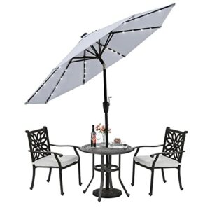 ABCCANOPY 275cm Gartenschirm Sonnenschirm neigbar mit 32 Solar-LED-Lichtern,für Garten,Deck,Schwimmbad,Sandstrand,Hellgrau