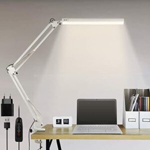 Lampa Biurkowa LED z Zaciskiem (Swing Arm - Biały)