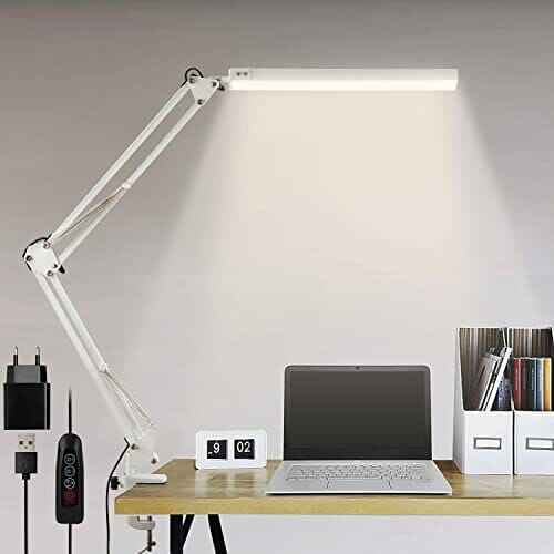 Lampa Biurkowa LED z Zaciskiem (Swing Arm - Biały)