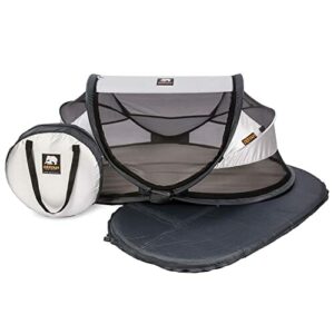 Deryan Łóżeczko turystyczne dla niemowląt z materacem od urodzenia do 2,5 lat - łóżeczko dziecięce Pop Up składane w 2 minuty - łącznie z moskitierą i torbą podróżną - 120 x 75 x 50 cm (srebrne)