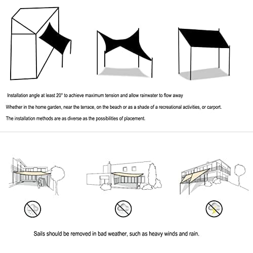WOLTU Sonnensegel Rechteck 4x6m Hellgrau atmungsaktiv Sonnenschutz HDPE Windschutz mit UV Schutz für Garten Terrasse Camping - obrazek 3