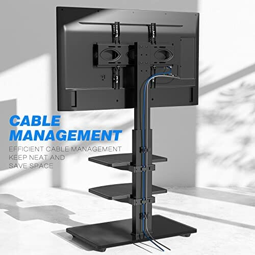 RFIVER Wolnostojący obrotowy stojak na telewizor Wysoki telewizor na 32-65 calowy płaski zakrzywiony ekran LCD / LED z regulacją wysokości z 3-poziomowymi półkami Max VESA 600x400mm do 50kgs - obrazek 3