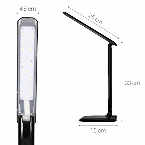 kwmobile Przyciemniana lampa biurkowa LED – lampa stołowa z funkcją ładowania USB – lampka na biurko lampka nocna z wyświetlaczem LCD – czarna - obrazek 6