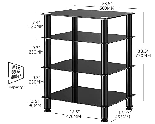 FITUEYES Szafka HiFi z 4 półkami ze szkła hartowanego i aluminiowej me - obrazek 2