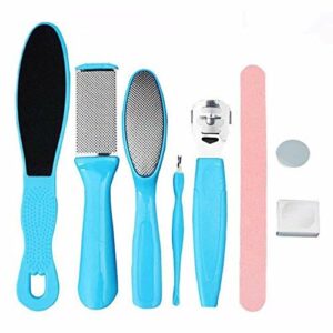LHKJ 8 w 1 profesjonalny zestaw do pielęgnacji stóp, ze stali nierdzewnej, pilnik do usuwania zrogowaciałego naskórka, pilnik do stóp, pilnik do pielęgnacji stóp, kolor niebieski
