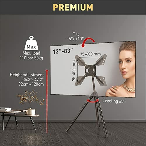 Barkan 13 - 83 cali stojak pod telewizor z regulacją wysokości w stylu sztalugi, wytrzymuje do 50 kg, stojak, statyw, statyw pod telewizor, maks. VESA 600 x 400, uchwyt na telewizor - obrazek 8