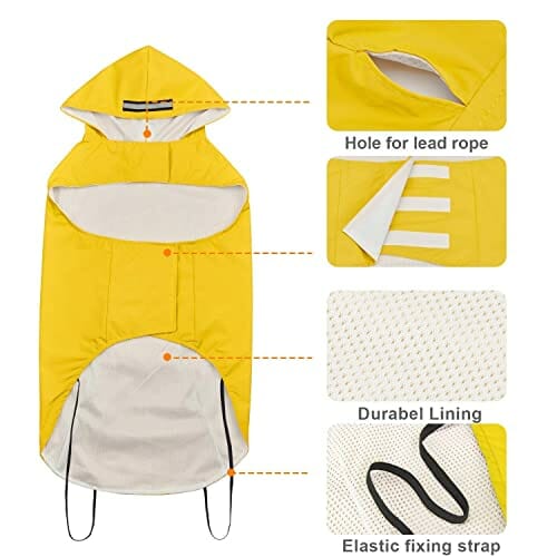 Bwiv Płaszcz przeciwdeszczowy dla psa, wodoszczelny, płaszcz dla psa, z dużą podszewką, ultralekki, oddychająca, kurtka dla psa, odblaskowe, kurtka przeciwdeszczowa, dla psów, z kapturem, 3XL-6XL, żółty, 5XL - obrazek 10