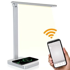 Lampa biurkowa LED, ściemniana lampa stołowa, USB LED z bezprzewodową ładowarką QI, 6 poziomów jasności, ochrona oczu, lampka do czytania, lampka nocna, obsługa za pomocą panelu dotykowego, obrotowa lampa biurowa z WiFi