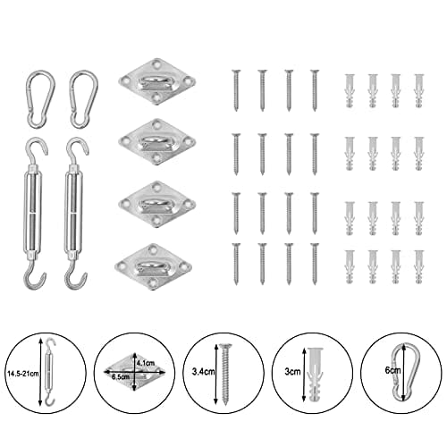WOLTU Sonnensegel rechteckig 2x2m Sonnenschutz HDPE Durchlässig Atmungsaktiv Sonnendach UV Schutz mit Befestigung Set - obrazek 4