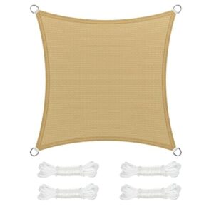 SONGMICS Sonnensegel 5 x 5 m, Sonnenschutz aus HDPE-Gewebe, luftdurchlässig, wasserdurchlässig, für Terrasse, Garten, Balkon, Camping, quadratisch, konkav, 2 m Seile, sandgelb GSS55EYV1