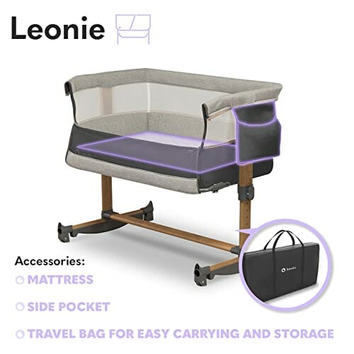 LIONELO Leonie łóżeczko dostawne i turystyczne, regulowana wysokość, wysokiej jakości materac, zwijana ścianka boczna, torba transportowa w zestawie, modny design - obrazek 5