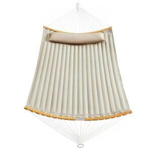 SONGMICS Hamak dla 2 osób, wyściełany, hamak outdoorowy z oddzielnymi bambusowymi drążkami, hamak kempingowy z poduszkami, 200 x 140 cm, maks. obciążenie 225 kg, kremowo-beżowy GDC34BE