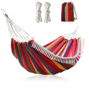 Gohytal Hamak ogrodowy, Hamak bawełniany na zewnątrz, hamak kempingowy, przenośny hamak podwójny do Camping Podróży Ogród Plaża, maksymalna pojemność obciążenia 300 kg, 280*150 cm (czerwony)