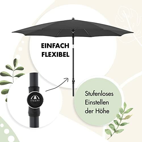 Doppler Sonnenschirm Rethink 200cm in Dunkelgrau - Runder Sonnenschirm für Balkon & Terrasse - Nachhaltiger Schirm - Balkonsonnenschirm mit Handöffner - Mit Hülle - Kippbarer Gartenschirm - obrazek 5