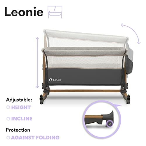 LIONELO Leonie łóżeczko dostawne i turystyczne, regulowana wysokość, wysokiej jakości materac, zwijana ścianka boczna, torba transportowa w zestawie, modny design - obrazek 7