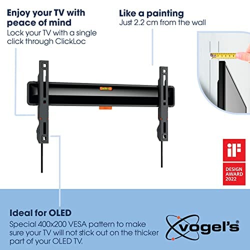 Vogel's TVM 3405SP płaski uchwyt ścienny OLED do telewizorów 32-77", maks. 50 kg, maks. VESA 400 x 200, LG OLED, uniwersalna kompatybilność, odległość od ściany tylko 2,2 cm - obrazek 4