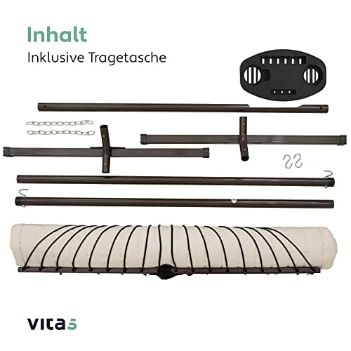 Hamak ze stojakiem z kubkiem i zdejmowaną poduszką, hamak dla 2-osobowy, wytrzymały 204 kg, hamak do wewnątrz i na zewnątrz: patio, basen, podwórko (beżowy) - obrazek 5