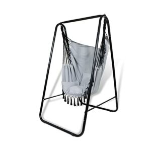 CCLIFE Wiszące krzesło z ramą i 3 poduszkami Wisząca huśtawka Wiszące krzesło do 100 kg,kolor:Szary