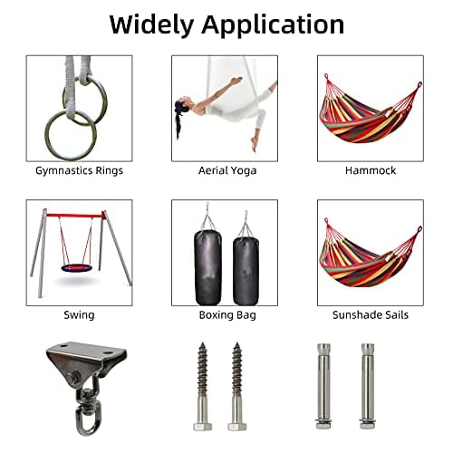 Wytrzymałe wieszaki na huśtawki WorthPlanet 2 szt. Antirust Obrotowy wieszak na huśtawki ze stali nierdzewnej Huśtawka 360 ° 1000Lbs Pojemność na huśtawki Hamaki Wiszące krzesła Torba do garbienia Joga W200014 - obrazek 3
