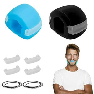 IYUNGO Jaw Exerciser, Jawline Trainer z pudełkiem do przechowywania, podwójny podbródek, przyrząd do ćwiczeń szczęki, piłka fitness do szyi, szczęki (niebieski + czarny)