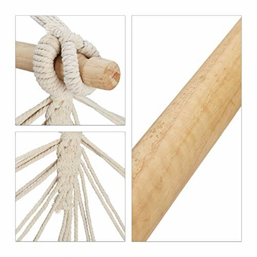 Relaxdays Fotel wiszący, XL fotel wiszący z bawełny, dla dzieci i dorosłych, do zawieszenia, wewnątrz i na zewnątrz, 150 kg, szary/biały - obrazek 3