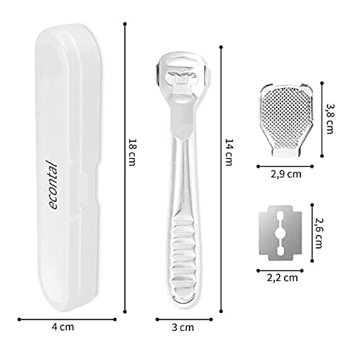 Econtal Szatkownica do zrogowaciałego naskórka z uchwytem ze stali nierdzewnej, przyrząd do usuwania zrogowaciałego naskórka, do pielęgnacji stóp, z 10 ostrzami w pudełku - obrazek 7